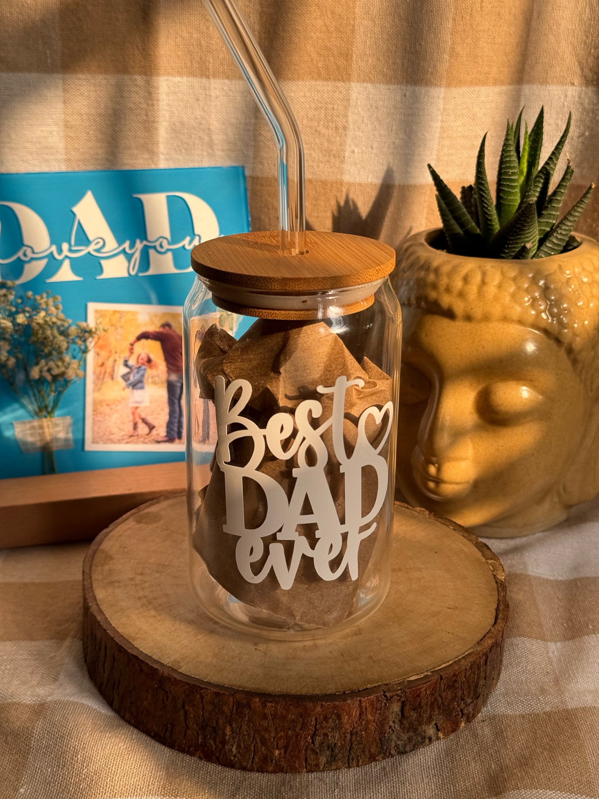 Personalised Glass Can with Wooden Lid