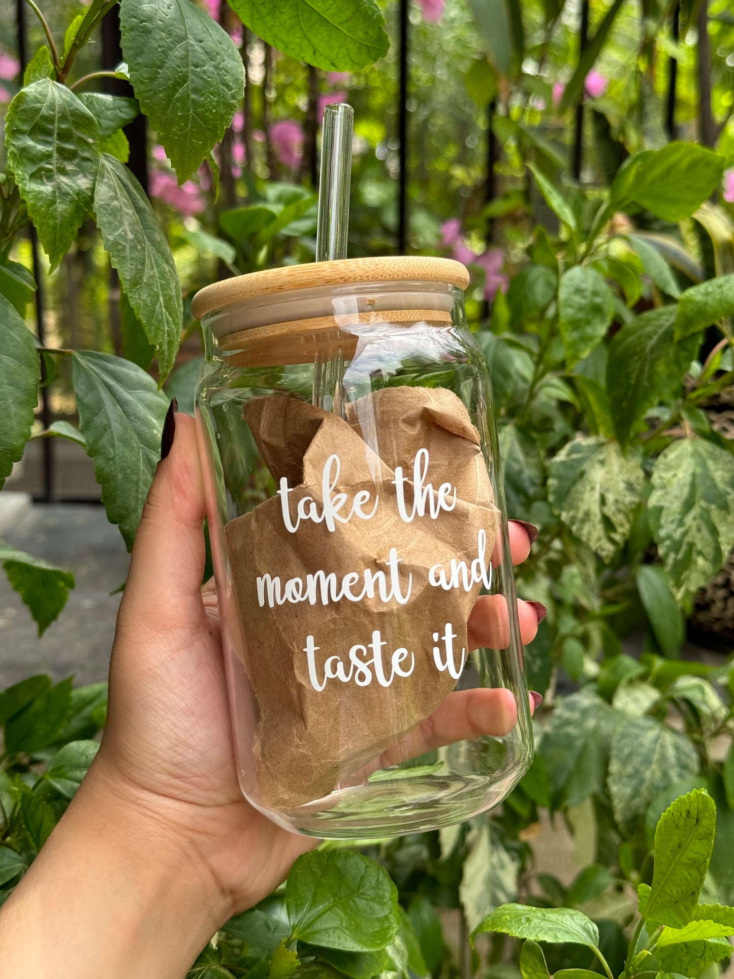 Personalised Glass Can with Wooden Lid