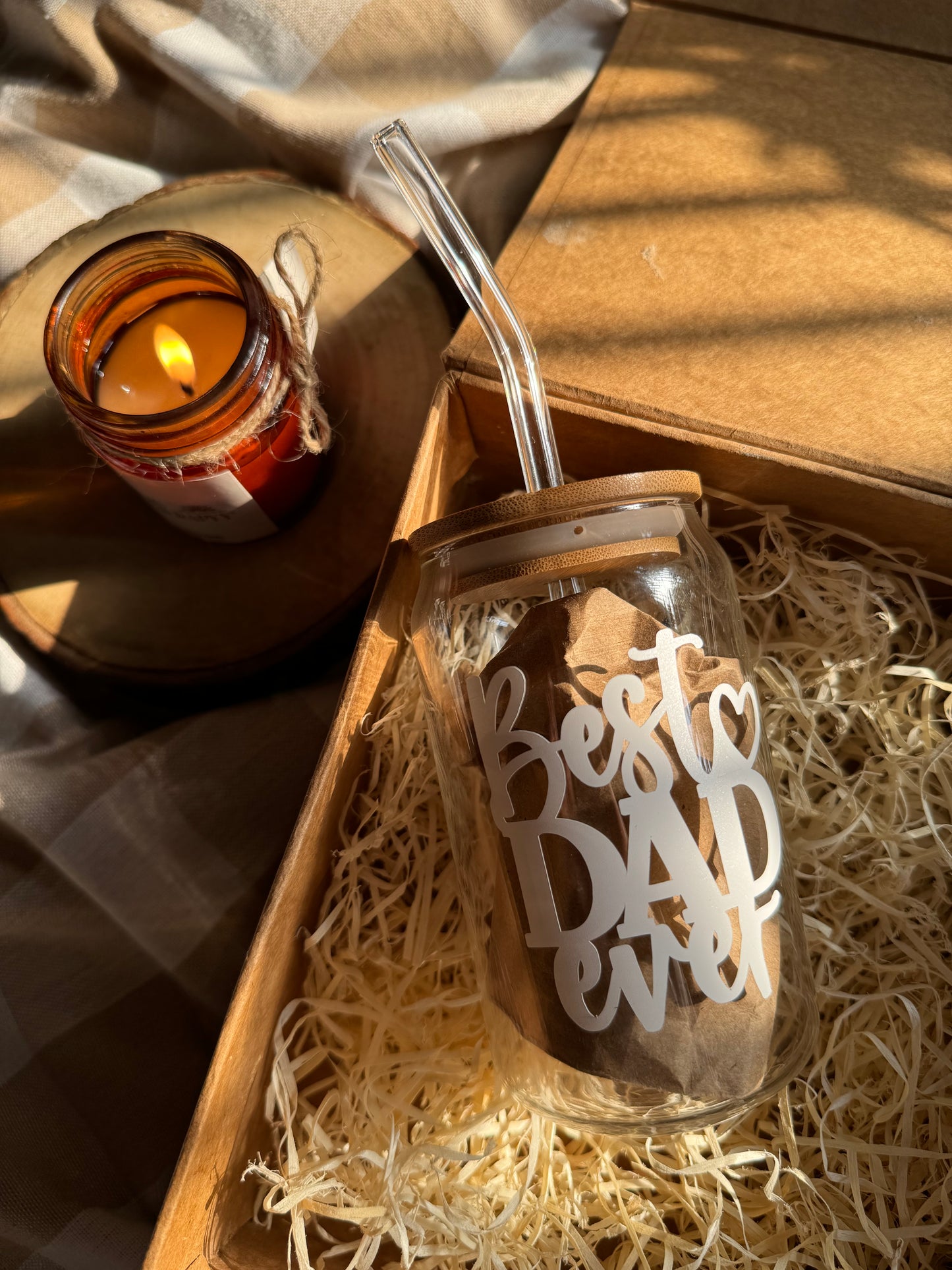 Personalised Glass Can with Wooden Lid