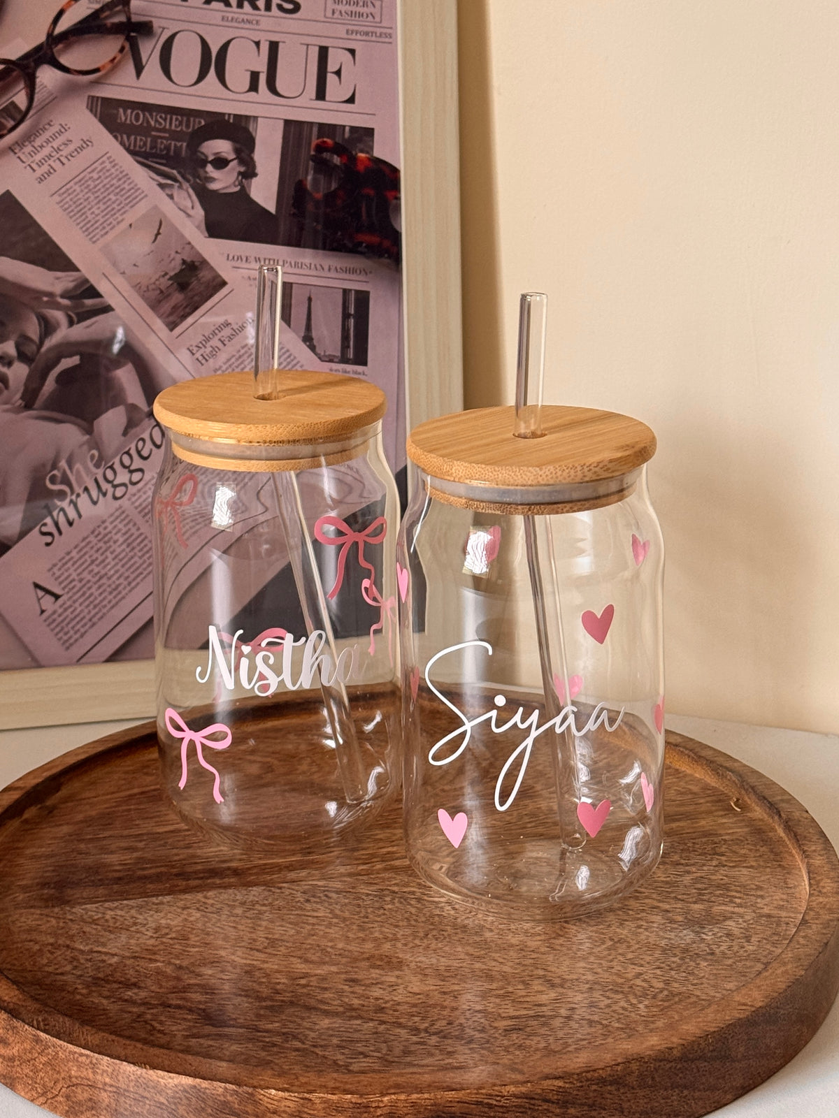 Personalised Glass Can with Wooden Lid