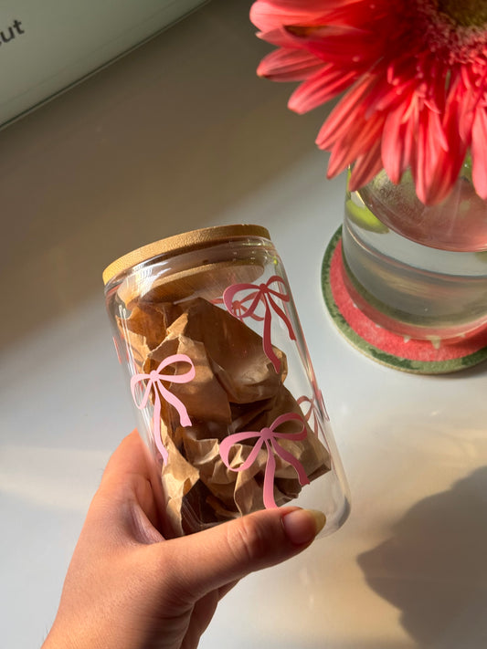 Personalised Glass Can with Wooden Lid