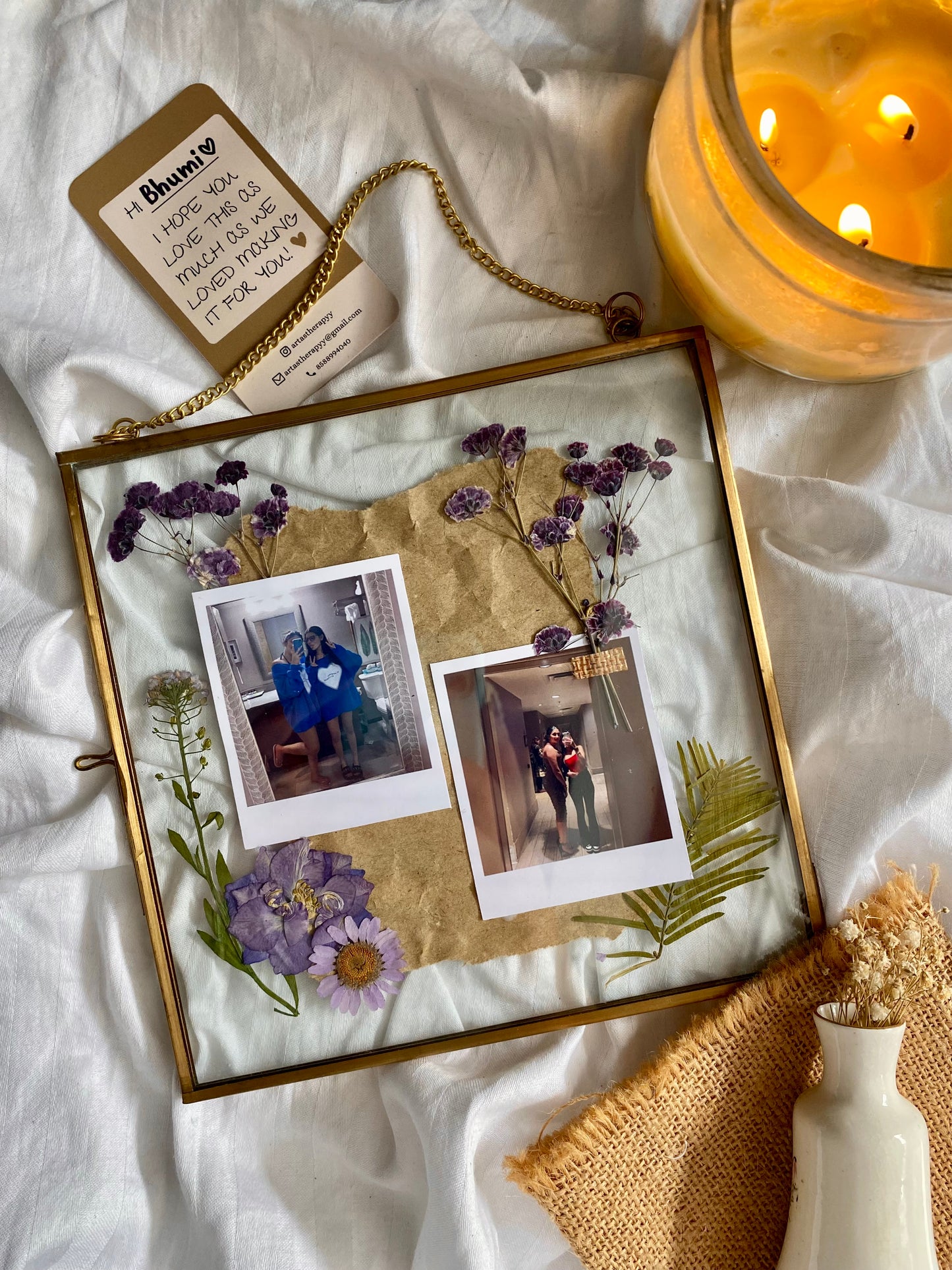 Brass Frame with Dried Flowers