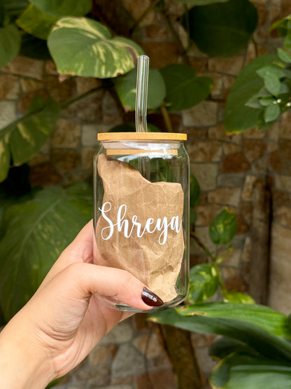 Personalised Glass Can with Wooden Lid
