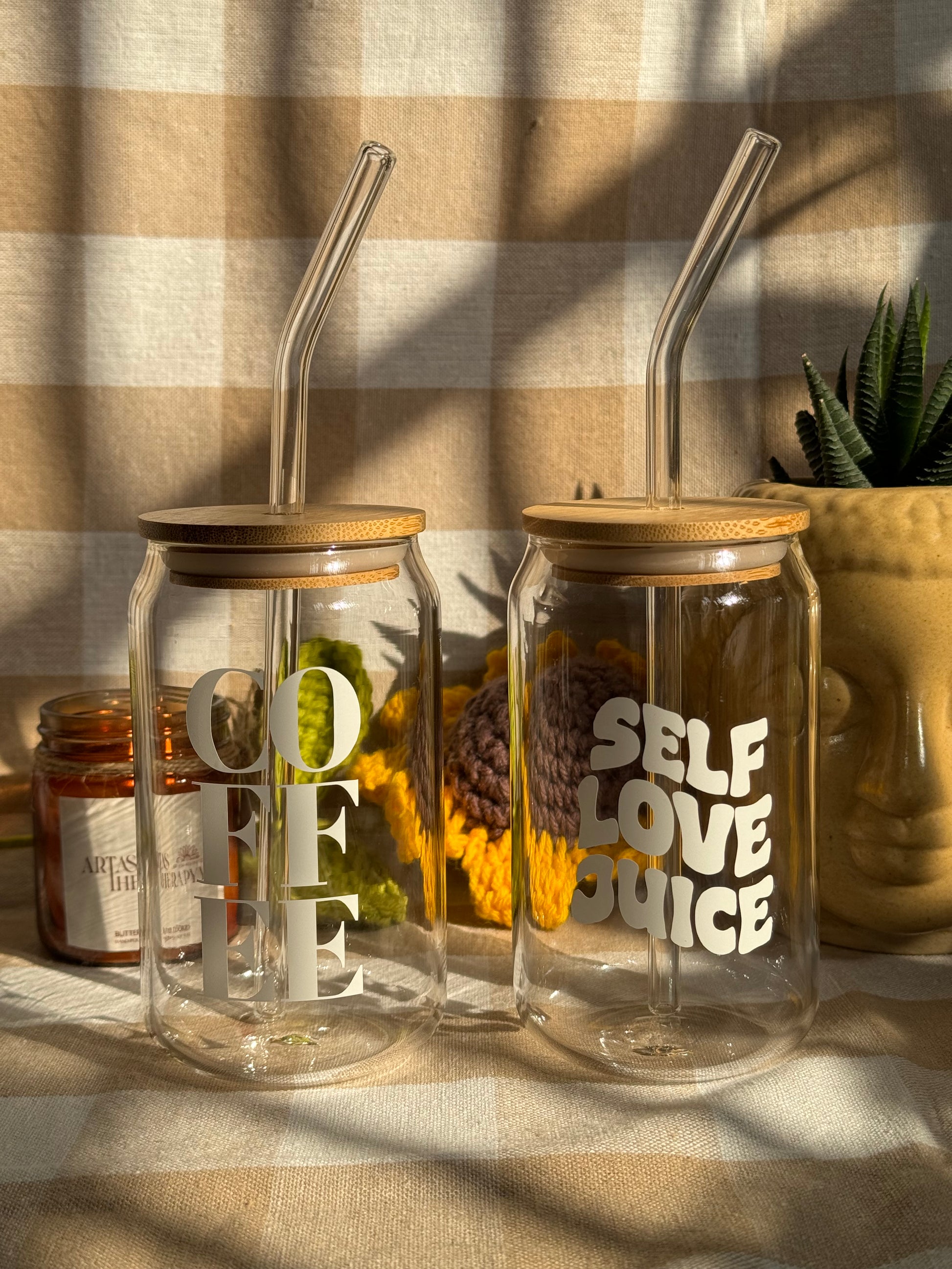 Personalised Glass Can with Wooden Lid