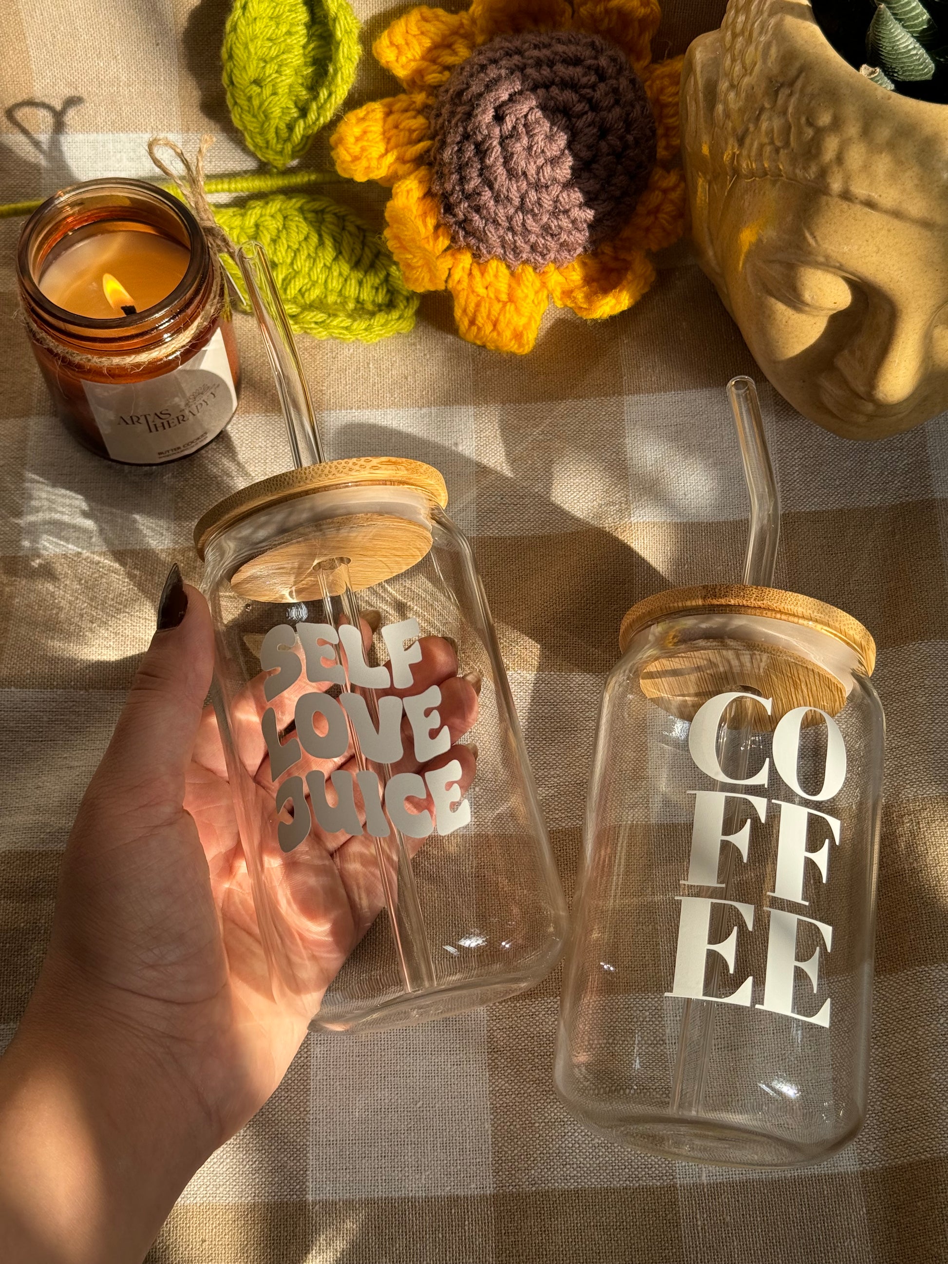 Personalised Glass Can with Wooden Lid